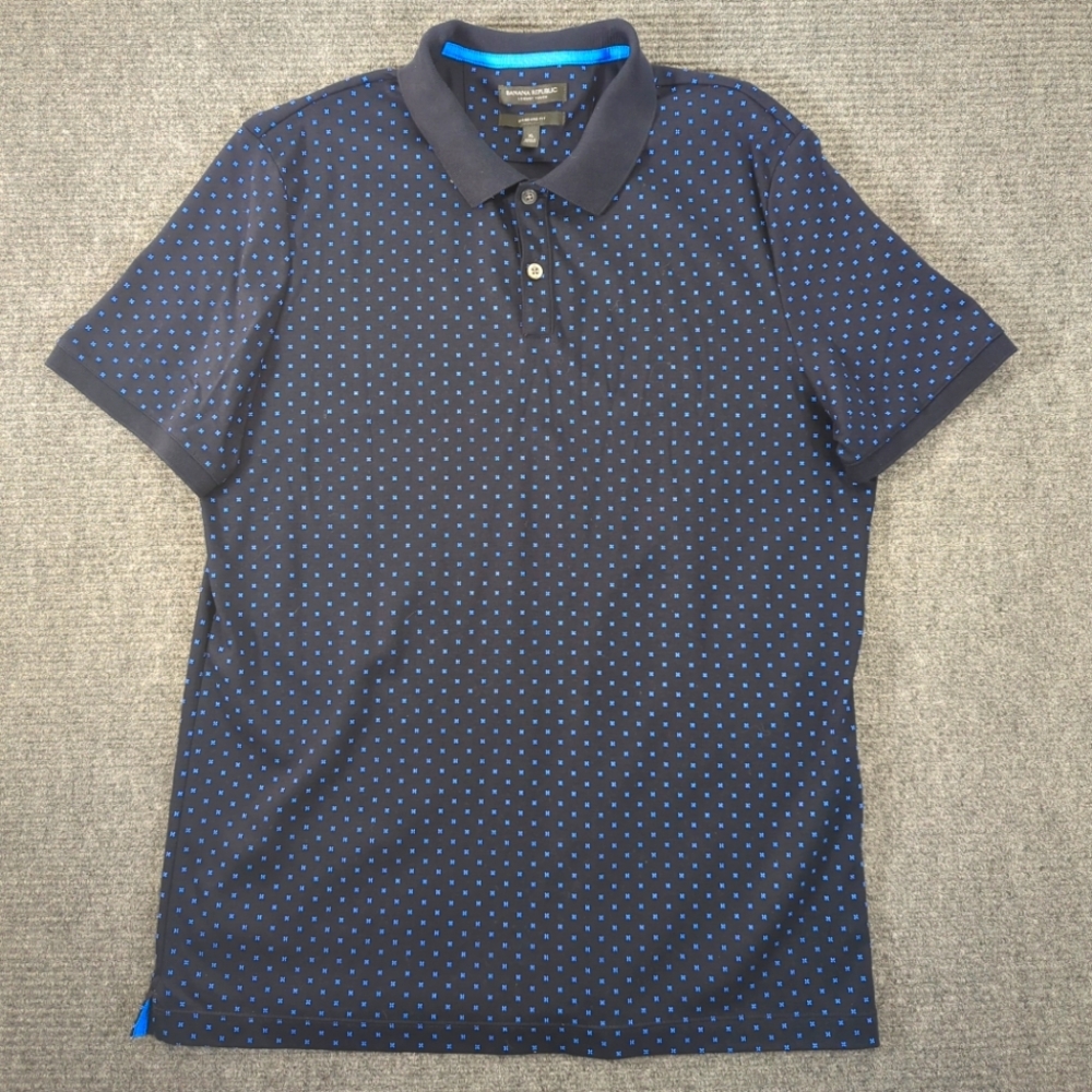 Banana Republic Luxury Polo Shirt Mens XL Blue Collared Short Sleeves